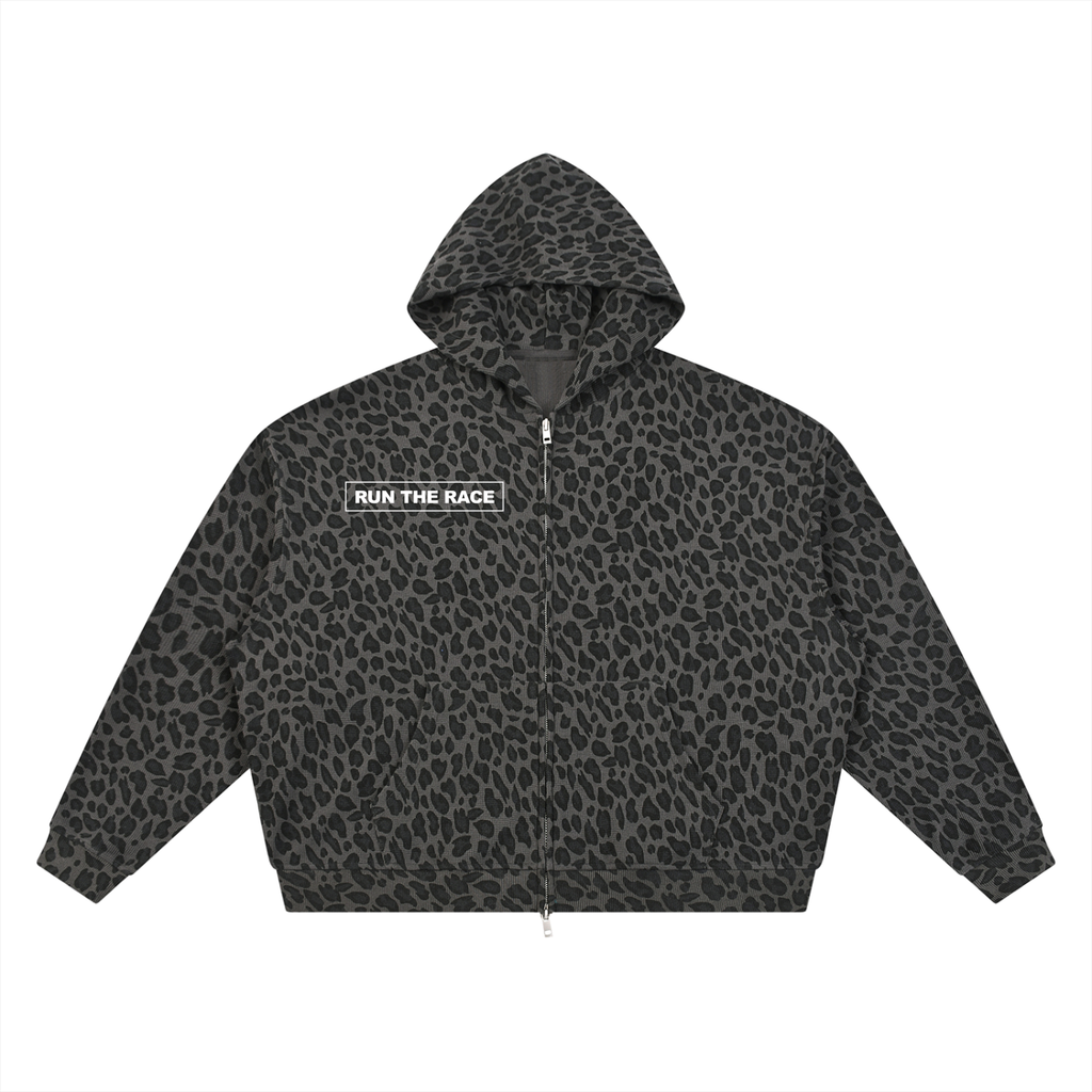 RTR APPAREL - Leopard Print Waffle Full Zip Hoodie