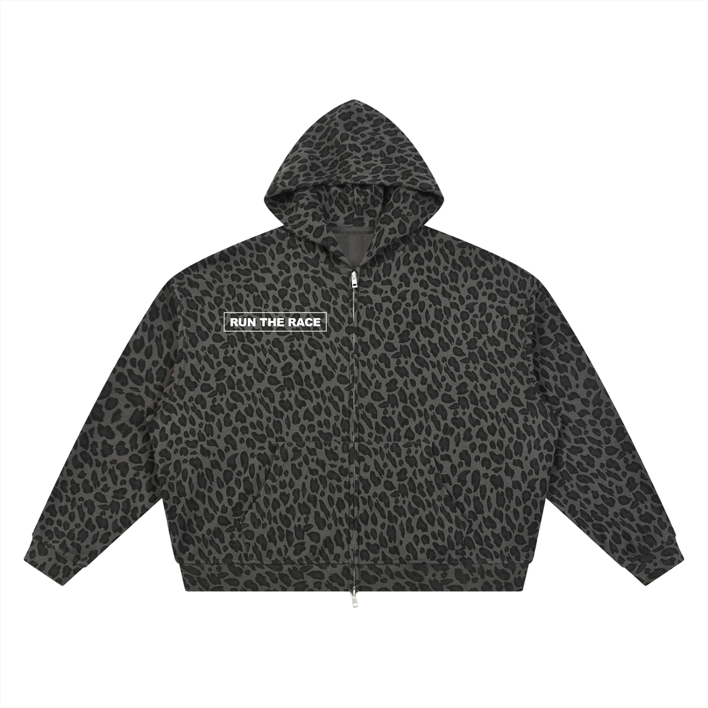 RTR APPAREL - Leopard Print Waffle Full Zip Hoodie