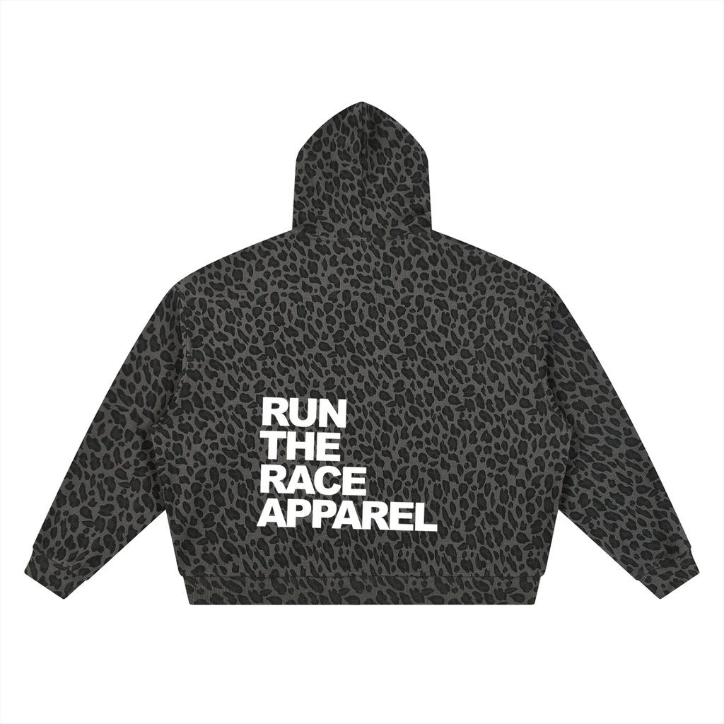 RTR APPAREL - Leopard Print Waffle Full Zip Hoodie